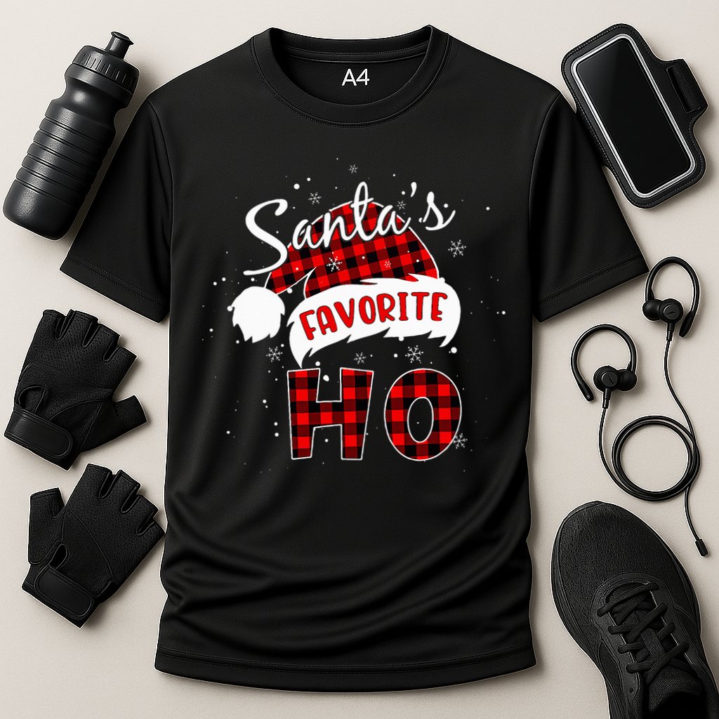 Santas Favorite Ho Christmas Red Plaid Buffalo Pajama Cooling Performance Crew T-Shirt