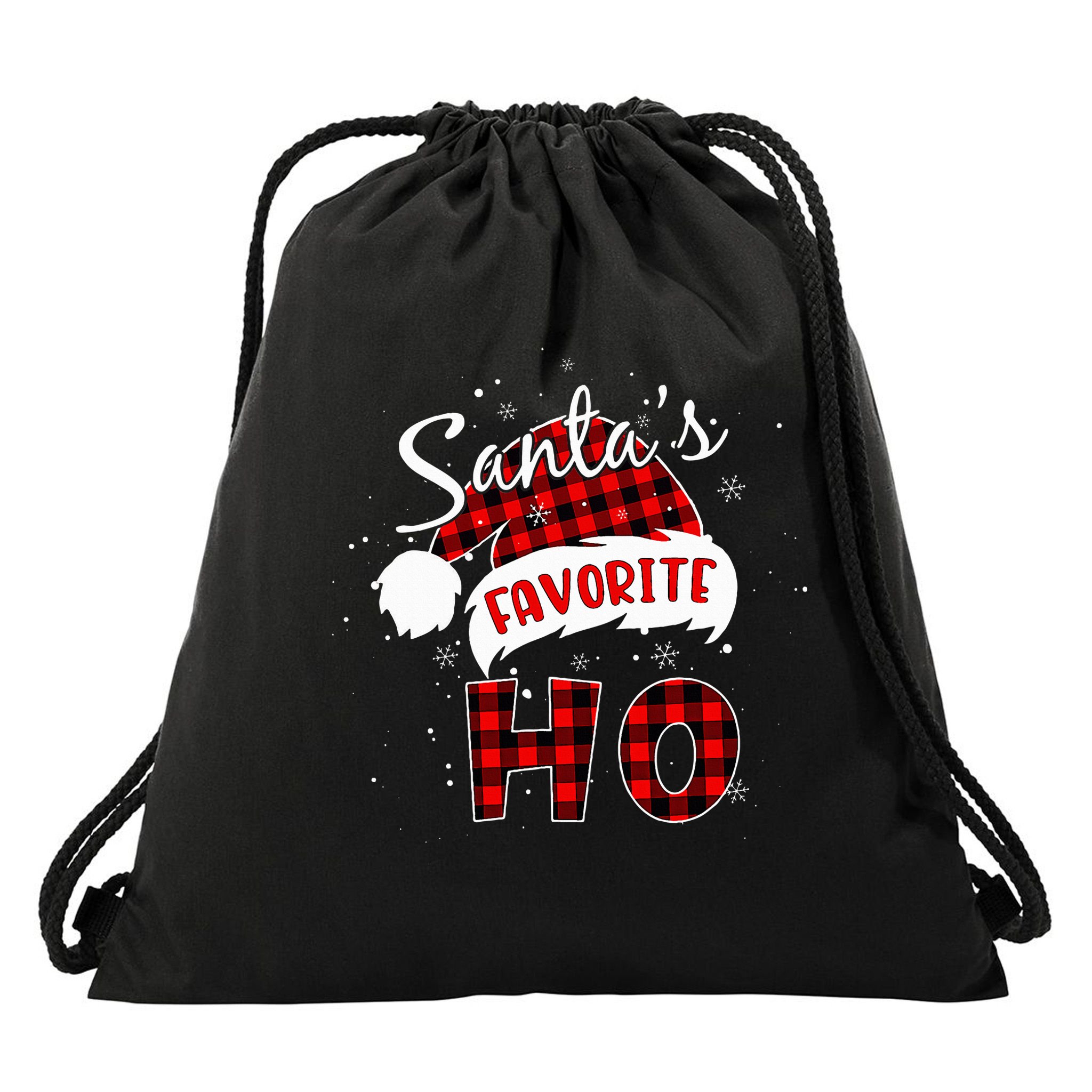 Santas Favorite Ho Christmas Red Plaid Buffalo Pajama Drawstring Bag