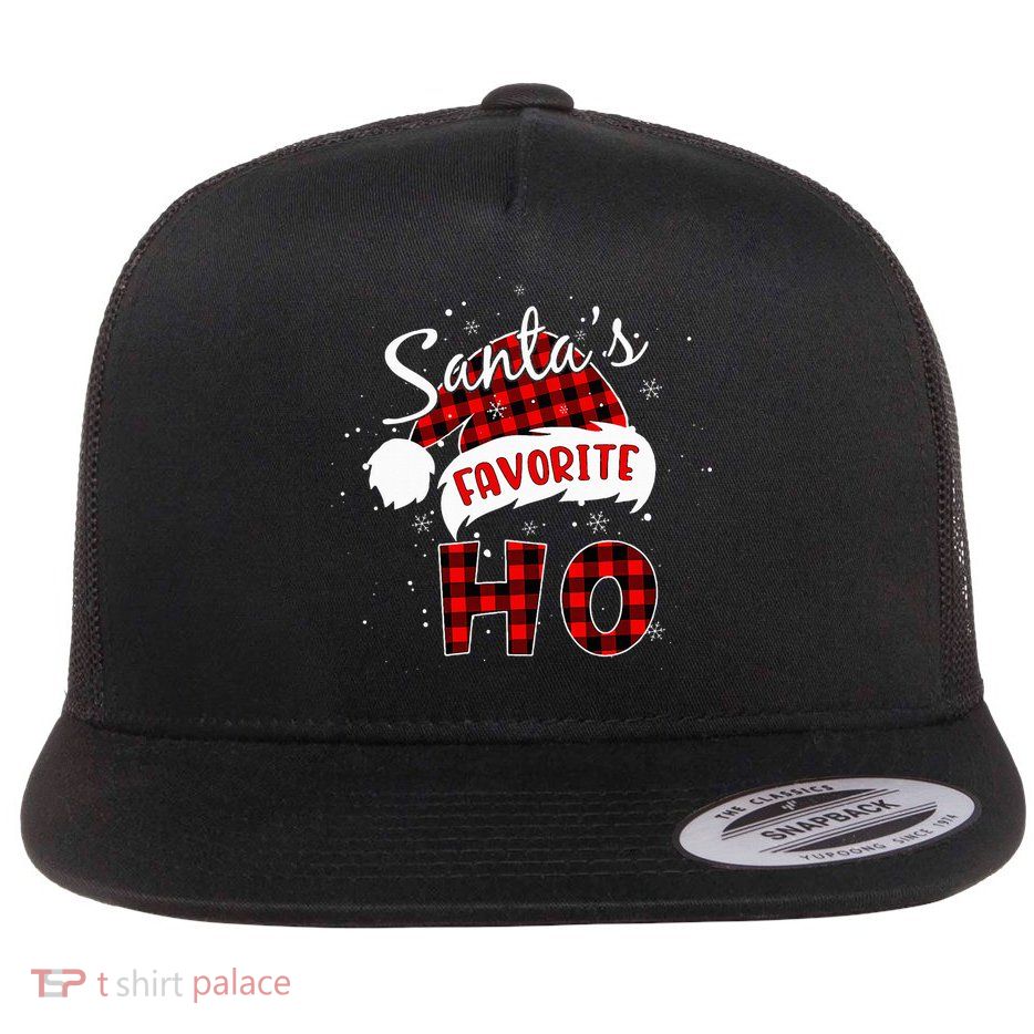 Santas Favorite Ho Christmas Red Plaid Buffalo Pajama Flatbill Hat