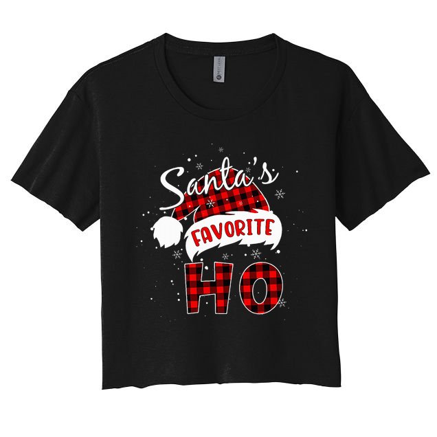 Santas Favorite Ho Christmas Red Plaid Buffalo Pajama Women's Crop Top Tee