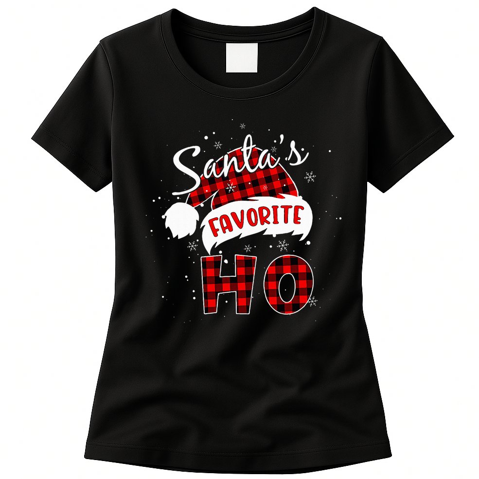 Santas Favorite Ho Christmas Red Plaid Buffalo Pajama Womens T-Shirt