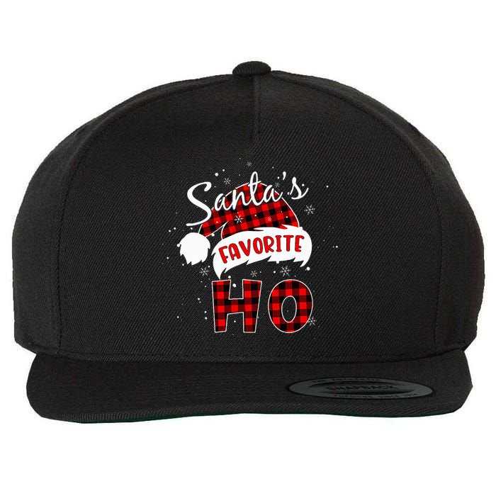 Santas Favorite Ho Christmas Red Plaid Buffalo Pajama Wool Snapback Cap