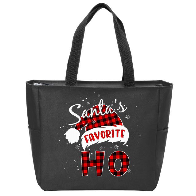 Santas Favorite Ho Christmas Red Plaid Buffalo Pajama Zip Tote Bag