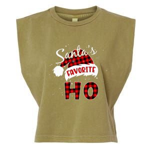 Santas Favorite Ho Christmas Red Plaid Buffalo Pajama Garment-Dyed Women's Muscle Tee