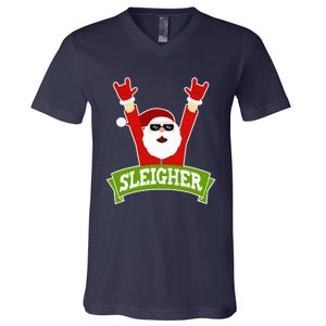 SLEIGHER - Funny Heavy Metal Music Santa - Christmas V-Neck T-Shirt