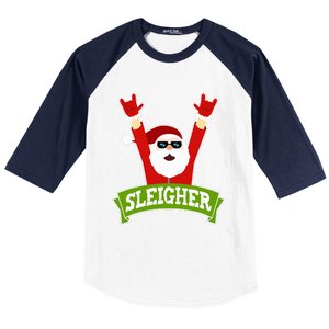 SLEIGHER - Funny Heavy Metal Music Santa - Christmas Baseball Sleeve Shirt