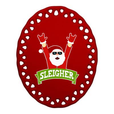 SLEIGHER - Funny Heavy Metal Music Santa - Christmas Ceramic Oval Ornament