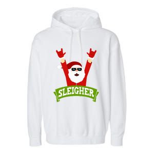 SLEIGHER - Funny Heavy Metal Music Santa - Christmas Garment-Dyed Fleece Hoodie