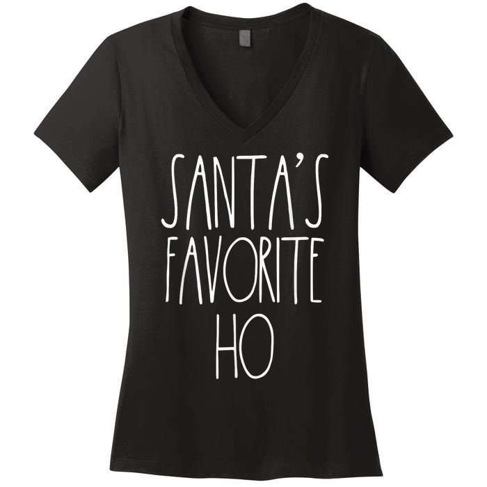 Santa's Favorite Ho Matching Christmas Shirts For Couples Women's V-Neck T-Shirt