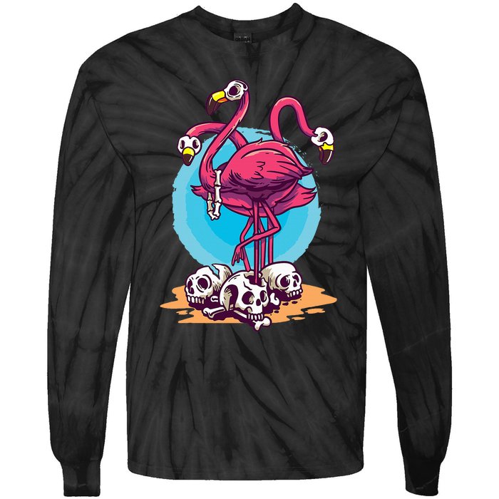 Spooky Flamingo Halloween Horror Skull Tie-Dye Long Sleeve Shirt