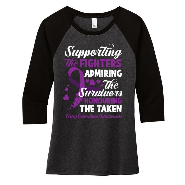 Support Fighters Honouring Taken Drug Overdose Awareness Women's Tri-Blend 3/4-Sleeve Raglan Shirt