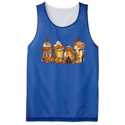 Scary Fall Halloween Horror Iced Coffee Pumpkin Spice Autumn Funny Gift Mesh Reversible Basketball Jersey Tank