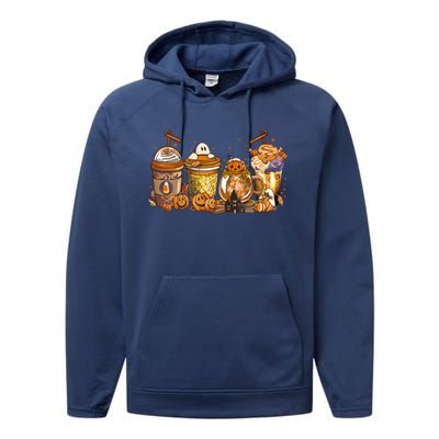 Scary Fall Halloween Horror Iced Coffee Pumpkin Spice Autumn Funny Gift Performance Fleece Hoodie