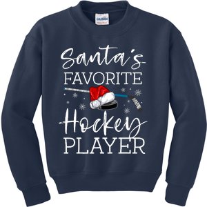 SantaS Favorite Hockey Player Funny Pajama Christmas Gift Kids Sweatshirt