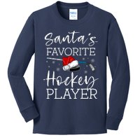 SantaS Favorite Hockey Player Funny Pajama Christmas Gift Kids Long Sleeve Shirt