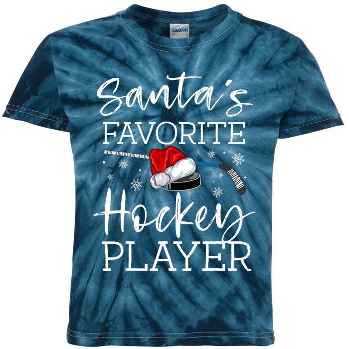 SantaS Favorite Hockey Player Funny Pajama Christmas Gift Kids Tie-Dye T-Shirt