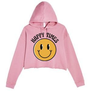 Smiley Face Happy Times Crop Fleece Hoodie