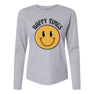 Smiley Face Happy Times Womens Cotton Relaxed Long Sleeve T-Shirt