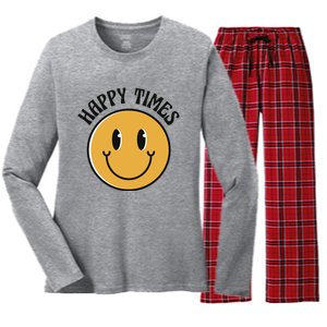 Smiley Face Happy Times Women's Long Sleeve Flannel Pajama Set 