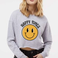 Smiley Face Happy Times Cropped Pullover Crew