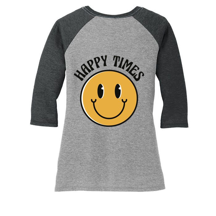 Smiley Face Happy Times Women's Tri-Blend 3/4-Sleeve Raglan Shirt