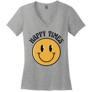 Smiley Face Happy Times Women's V-Neck T-Shirt