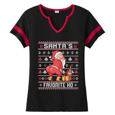 SantaS Favorite Ho Twerking Santa Offensive Ugly Sweater Cute Gift Ladies Halftime Notch Neck Tee