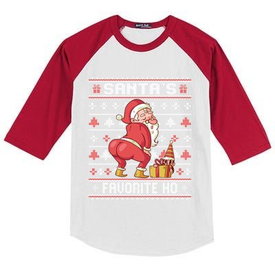 SantaS Favorite Ho Twerking Santa Offensive Ugly Sweater Cute Gift Kids Colorblock Raglan Jersey