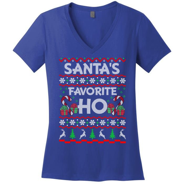 SantaS Favorite Ho Gift Xmas Ugly Christmas Sweater Funny Gift Women's V-Neck T-Shirt