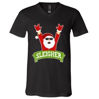 Sleigher Funny Heavy Metal Music Santa Christmas V-Neck T-Shirt