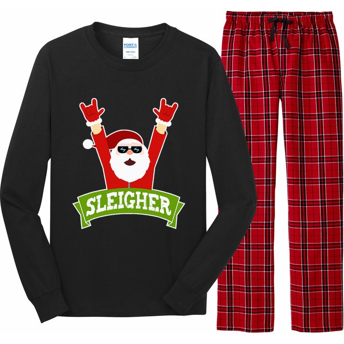 Sleigher Funny Heavy Metal Music Santa Christmas Long Sleeve Pajama Set