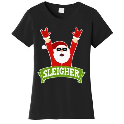 Sleigher Funny Heavy Metal Music Santa Christmas Women's T-Shirt