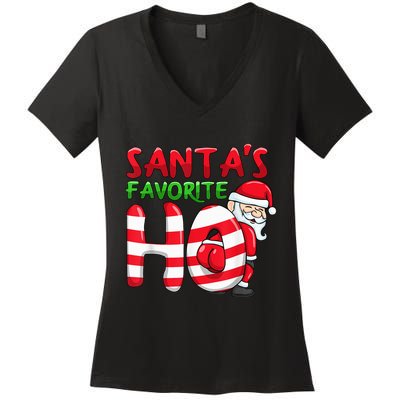 Santas Favorite Ho Santa favourite Ho Funny Girls Christmas Women's V-Neck T-Shirt