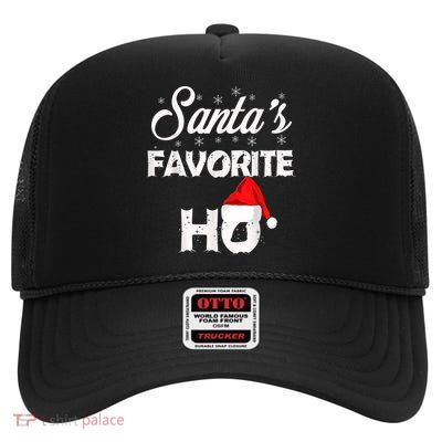 Santa's Favorite Ho Funny Christmas Gift High Crown Mesh Back Trucker Hat