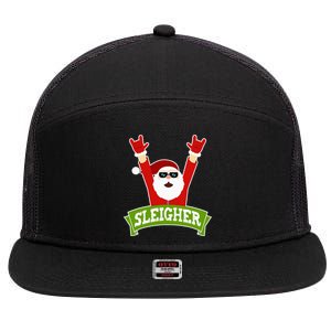 Sleigher Funny Heavy Metal Music Santa Christmas 7 Panel Mesh Trucker Snapback Hat