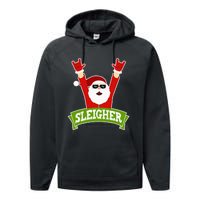 Sleigher Funny Heavy Metal Music Santa Christmas Performance Fleece Hoodie