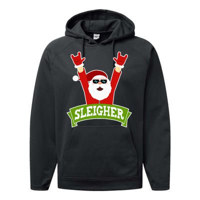 Sleigher Funny Heavy Metal Music Santa Christmas Performance Fleece Hoodie