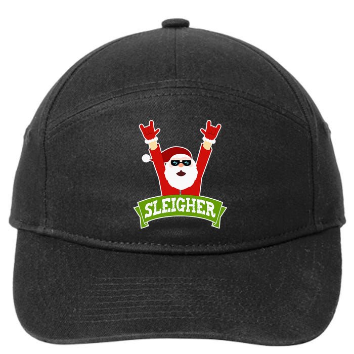 Sleigher Funny Heavy Metal Music Santa Christmas 7-Panel Snapback Hat