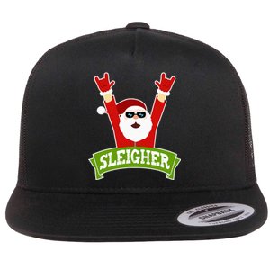 Sleigher Funny Heavy Metal Music Santa Christmas Flat Bill Trucker Hat