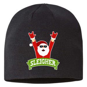 Sleigher Funny Heavy Metal Music Santa Christmas Sustainable Beanie