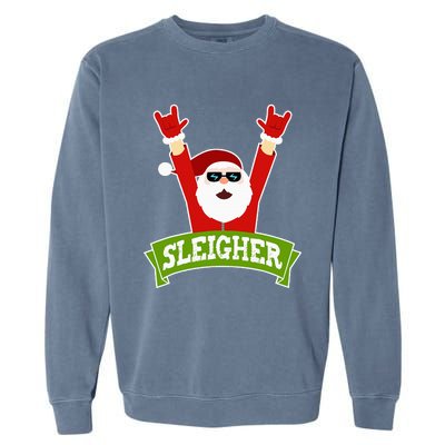 Sleigher Funny Heavy Metal Music Santa Christmas Garment-Dyed Sweatshirt