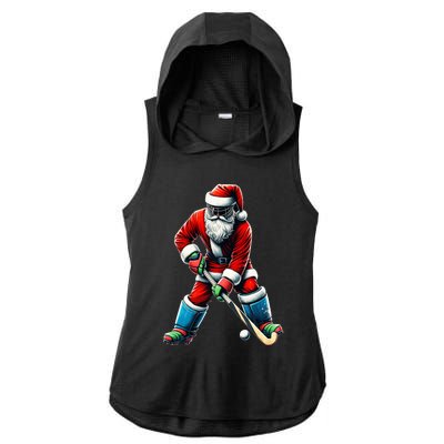 Santa Field Hockey Player Xmas Funny Sports Christmas Pajama Gift Ladies PosiCharge Tri-Blend Wicking Draft Hoodie Tank