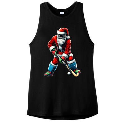 Santa Field Hockey Player Xmas Funny Sports Christmas Pajama Gift Ladies PosiCharge Tri-Blend Wicking Tank