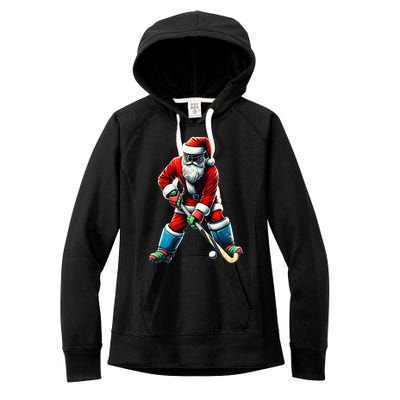 Santa Field Hockey Player Xmas Funny Sports Christmas Pajama Gift Women's Fleece Hoodie