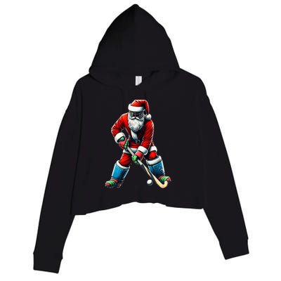 Santa Field Hockey Player Xmas Funny Sports Christmas Pajama Gift Crop Fleece Hoodie