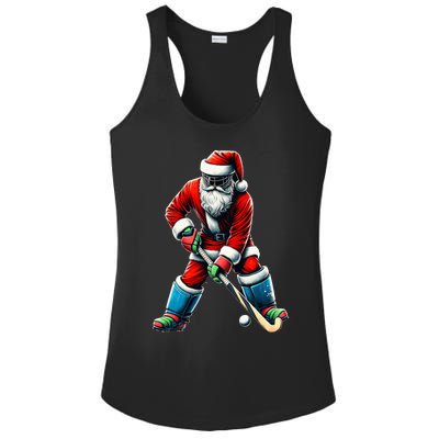 Santa Field Hockey Player Xmas Funny Sports Christmas Pajama Gift Ladies PosiCharge Competitor Racerback Tank