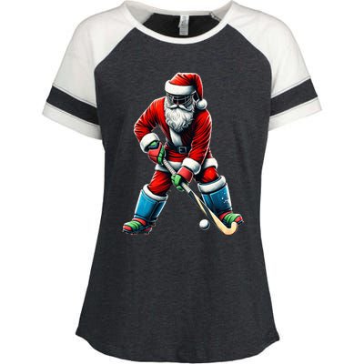 Santa Field Hockey Player Xmas Funny Sports Christmas Pajama Gift Enza Ladies Jersey Colorblock Tee