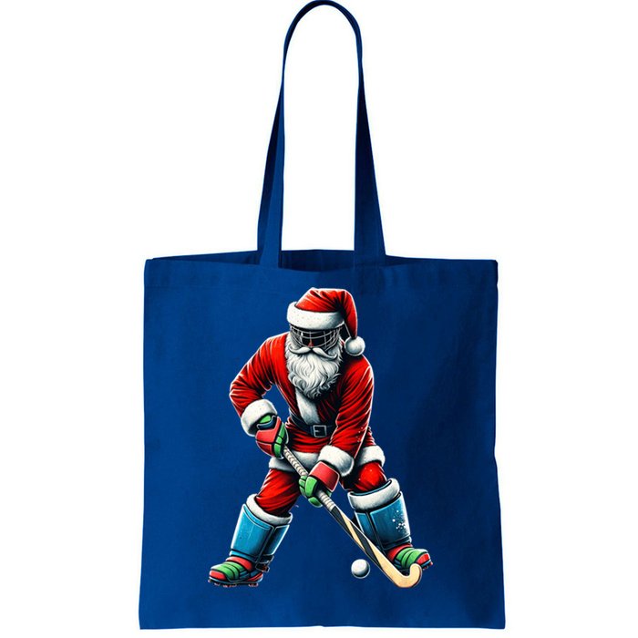 Santa Field Hockey Player Xmas Funny Sports Christmas Pajama Gift Tote Bag