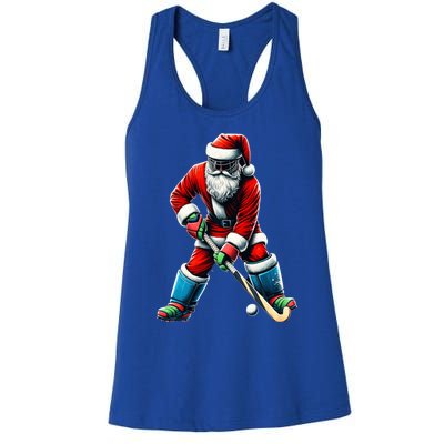 Santa Field Hockey Player Xmas Funny Sports Christmas Pajama Gift Women's Racerback Tank