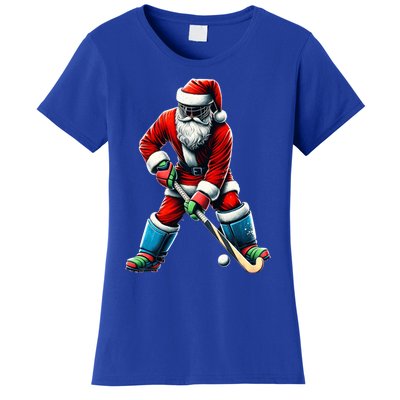 Santa Field Hockey Player Xmas Funny Sports Christmas Pajama Gift Women's T-Shirt